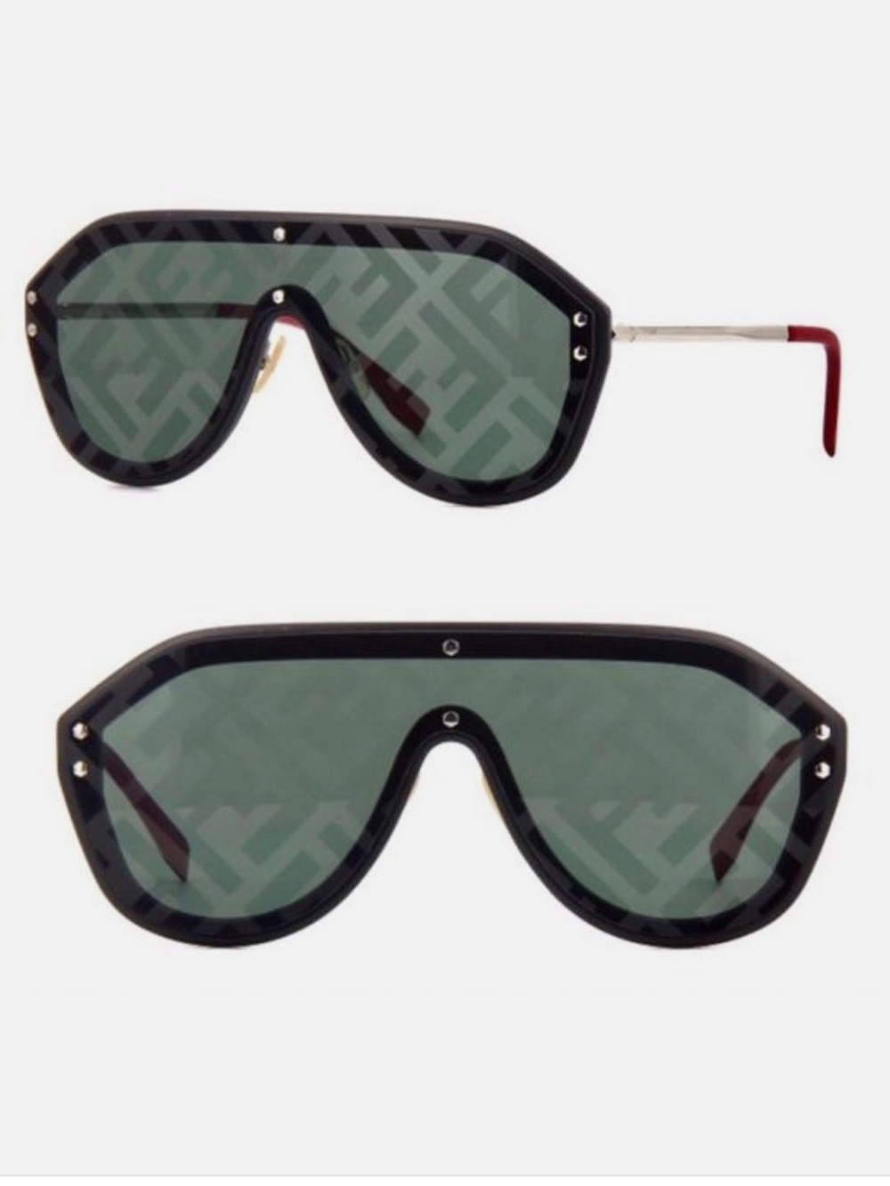 Fendi Shield Sunglasses Black Frame with Red-Tinted Lenses